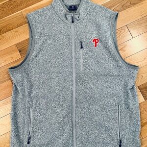 Vineyard Vines Gray Quilted Fleece Vest with Red Phillies P Patch